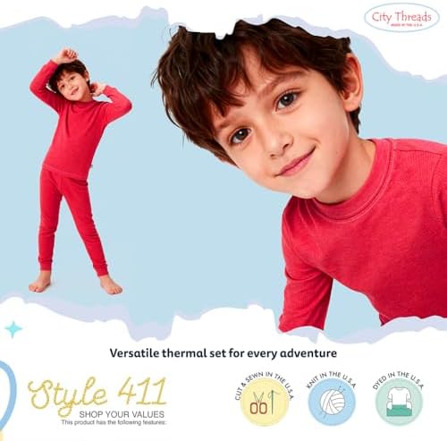 City Threads Kids Thermal Underwear Set Made in USA Sensory Friendly Kids Long Johns, Thermal Set for Boys Base Layer for Ski Candy Red - 3