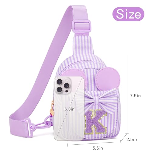 Image of Initial Purse for Girls Kids,Birthday Gifts for 3-8 Years Old | Personalized Crossbody Bag, Small Toddler Sling Bag Cute Fanny Pack, Gift for Daughter Sister Grandkids, Striped Purple K