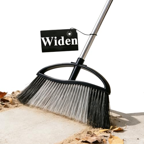 Image of Outdoor Broom 15.7 inch Wide, Stiff Bristles & Long Handle for Yard