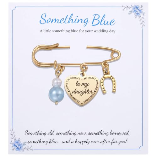 Image of MIXJOY Something Blue Gift for Bride, Wedding Day Bridal Blue Pearl Angel Wings Bouquet Garter Charm for Bride to Be
