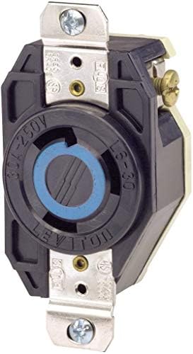 Leviton Flush Mounting Locking Receptacle 30 Amp, 250 Volt, Industrial Grade, Grounding, V-0-MAX, 02620, Black