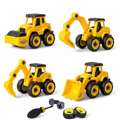 Image of Mechanical DIY Construction Vehicle Toy Set of 4 for Kids | STEM Engineering Building Truck Toys with Tools | Sandbox Construction Toys for Boys & Girls Age 3-6 Years | Birthday Gift for Toddlers