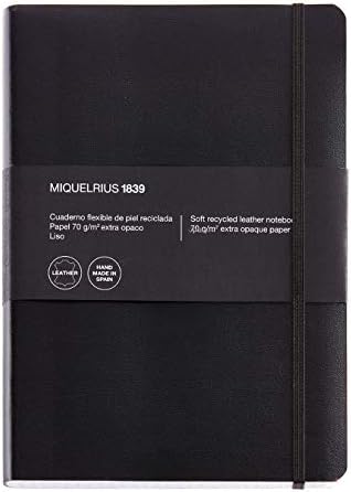 Miquelrius Flexible Leather Handmade Journal, Large, Black, Grid 5mm Paper Pages, Soft Bound Journal,A5 5.75" x 8.25", 300 sheets / 600 pages, Squared, Graph, Grid Pattern Premium Paper