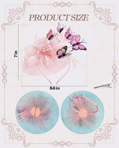 Girls Tea Party Fascinators Hats Tea Party Butterfly Headband for Girls Wedding 1920s Party Halloween Costume 6