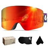 Skibril OTG voor dames en heren, volwassenen, magnetisch verwijderbare verwisselbare lenzen, anti-condens 100% UV400 skibril (oranje)