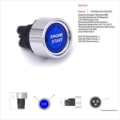 Push Start Ignition Switch - Joyho Off-(On) Momentary Engine Start Button Switch, Fit For 12V-24V Vehicles, Blue Led Light #TOP1