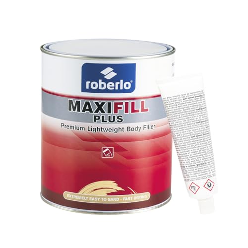 Roberlo Maxifill Plus Premium Lightweight Body Filler 3L + Hardener – Easy Sanding, High Spreadability for Medium to Large Car Repairs – Adheres to Steel, Aluminum, Zinc, Galvanized & Fiberglass