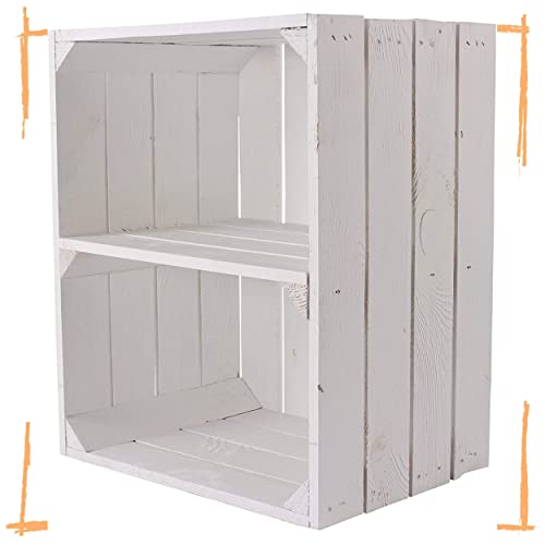 2 neue weiße Obstkisten mit Einlegeboden/Zwischenbrett Quer 50cm x 40cm x 30cm Wandregal normale Holzkisten Regal Bücherregal Kiste Weinkiste