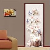 Murale Porta 3D Farfalla Di Fiori Rosa Adesivo Autoadesivo Per Porta Poster Wallpaper Art Wall Sticker Foto 77 X 200 Cm Per La Decorazione Della Porta Rimovibile In Pvc Per Soggiorno, Camera Da Letto
