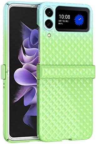 Giilgxy Case Compatible for Z Flip 4, Gradient Folding Case for Samsung Flip4 Case with Hinge Protection Leather Phone Case Cover for Samsung Galaxy Z Flip 4 5G (Green&Blue)