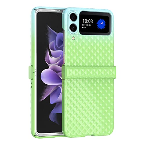 Giilgxy Case Compatible For Z Flip 4, Gradient Folding Case For Samsung Flip4 Case With Hinge Protection Leather Phone Case Cover For Samsung Galaxy Z Flip 4 5G (Green&Blue) #TOP17