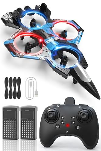 Hnvuxs Fighter Mini RC Airplane for Kids - Hand Launch Stunt Drone with Auto Hover, 3D Flips & Easy Joystick Control, 3 Speeds, Propeller Guards, Indoor Outdoor Toy Gift for Beginners