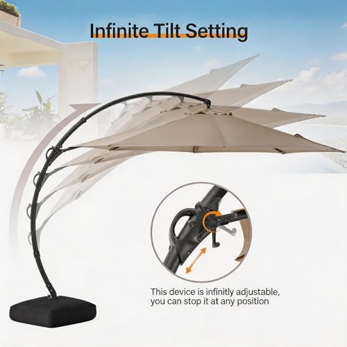 LAUSAINT HOME 11FT Offset Patio Umbrella with Base, 360° Rotation Cantilever Outdoor Umbrella, Heavy Duty Curved Hanging Umbrella for Backyard, Pool, Garden, Deck, Champagne — view 2