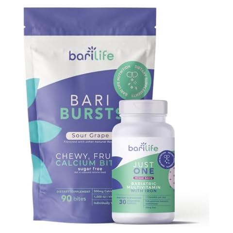 Bari Life Just One Chewable: Once Daily Bariatric Multivitamin + Iron and and BariBurst Calcium Citrate Soft Chews for Gastric Bypass, Gastric Sleeve and Duodenal Switch (Sour Grape) Cover