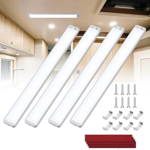 12V Interior LED Light, 42CM 228 LED Universal Strip Light with ON/Off Switch, 10W 6000K White Lamp RV Ceiling Lights for Van Campervan Motorhome Caravan Truck Boat Kitchen Bathroom Cabinet (4 Pack)