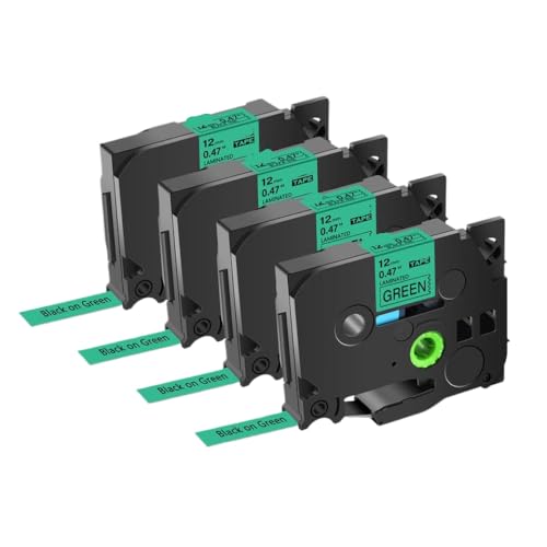 Étiquette laminée TZe731 de 12mm ruban adhésif ultra résistant noir sur vert x4