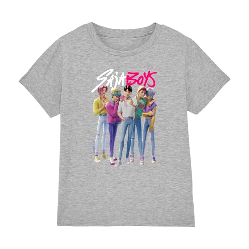 Photo de K-Pop Demon Hunters Kpop Demon Hunters-Saja Boy Band Shirt, Heather Grey, 9-11 Ans Unisex Kids