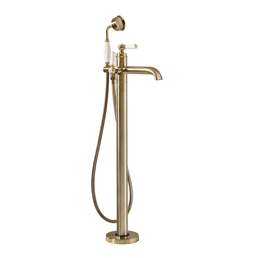 Milano Brushed Brass Elizabeth Freestanding Lever Bath Shower Mixer Tap Lever Handle