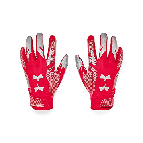 Gants de football Under Armour F8 Pee Wee rouges et argentés en taille unique