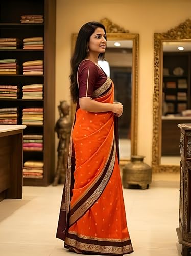 ZHANAKI VASTRA orange mysore silk saree – image 3