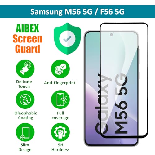 Image of AIBEX Tempered Glass for Samsung M56 5G / Samsung F56 5G | 9H Hardness | Anti-Glare & Anti-Fingerprint | Water Resistant | Edge-to-Edge Full Screen Protector | Bubble-Free Installation