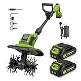NewBeny Cordless Tiller with 2 x 2.0Ah Batteries, Garden Rotavator with 4 Sets of Steel Blades, 23cm Width & 17cm Depth Tiller and Cultivators for Weeding, Soil Cultivating and Lawns Gardening