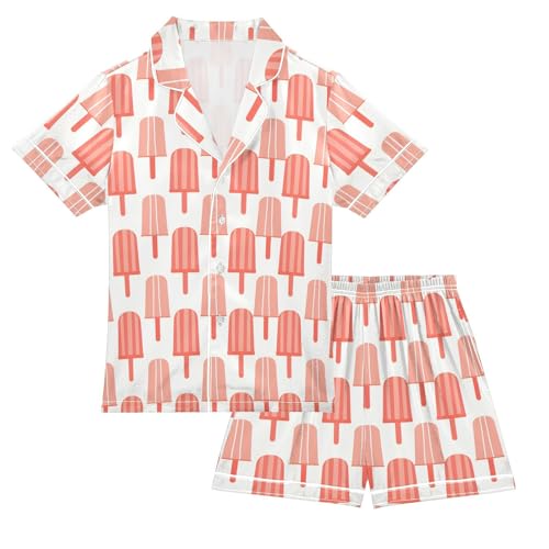 ALAZA Ice Cream Cute Satin Pajamas Set Short Sleeve Button Down Sleepwear Summer Pjs 2 Piece