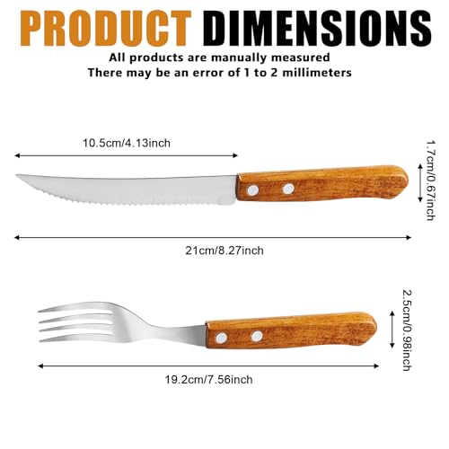 30 Stück Steakbesteck Set, Stahl Besteckset mit 15 Steakmesser und 15 Steakgabel, Steakbesteck für 15 Personen, Steakmesser, Nicht Spülmaschinenfest (Braun)