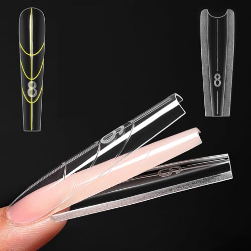 Dermalyx 240 Pièces Doubles Moulages, 15 Tailles Formes Transparentes En Plastique, Extension Rapide De Faux Ongles, Style Sandwich Pour Ongles Longs Cercueil, Manucure P