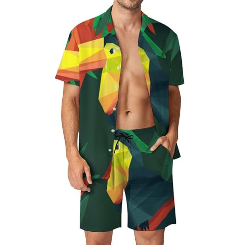 Chemise Hawaïenne Homme Ensemble Haut de Gamme Perroquet Géométrique Short et Pantalon S