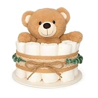 MilaBoo® Windeltorte Boho Style Junge & Mädchen I Geschenk zur Geburt mit Hipp Windeln Gr. 2, 20 cm Teddy, Eukalyptus, Jute & Karte „Hello Baby“ I Babygeschenk handmade (Boho Teddy 20 cm)