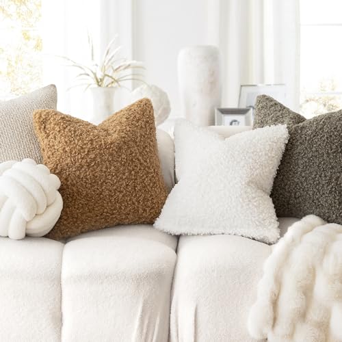 Image of Foindtower Set of 2 Curly Teddy Wool Pillow Covers Decorative Boucle Textured Lumbar Throw Pillow Faux Fur Pillowcases Sheepskin Cushion Case for Sofa Bedroom Car 12 inchx20 inch Sage Green