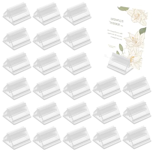 BLMHTWO 24 Pcs Card Stands Acrylic Card Stands Table Sign Holder Stand Card Display Place Cards Holders Table Menu Holders Small Clear Plastic Display Stands for Wedding Photos Memos Pictures Display