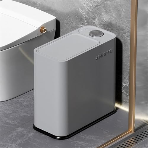 Image of Owme Trash Bin with Easy Press Lid Fashionable Garbage Can Push Top Waste Bin Bathroom Storage Bucket for Any Room Office, Bedroom | Small Tabletop Organizer Bin for Home Office - GREY BLACK