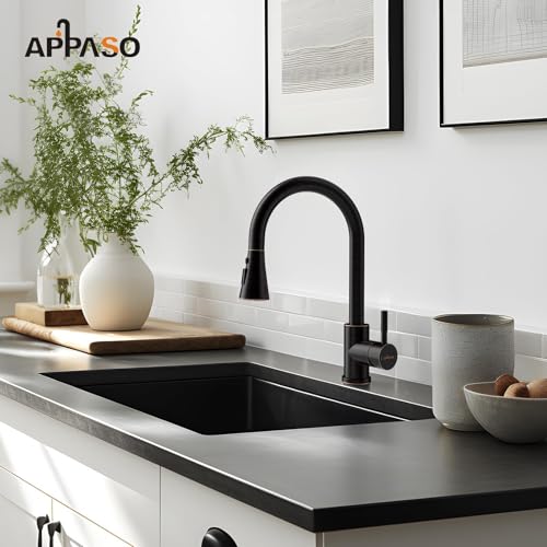 APPASO Bronze Kitchen Faucet with Pull Down Sprayer (3 Modes), Oil Rubbed Bronze High Arc Kitchen Faucet, 304 Stainless Steel 360° Swivel Kitchen Sink Faucet Single Handle Single Hole