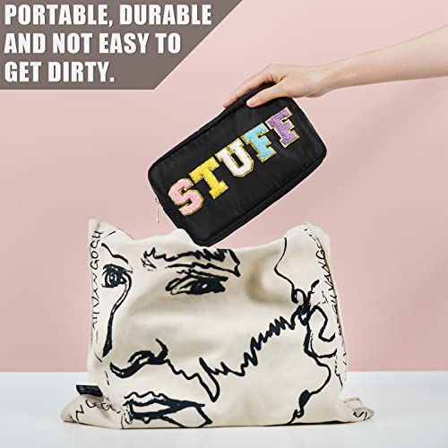 Preppy Patch Makeup Bag-Nylon Cosmetic Preppy Makeup Stuff Bag With Zipper-Varsity Stoney Clover Chenille Letter Makeup Travel Organizer Valentines Bag That Kid Valentines Day Gifts For Her And Him #TOP7