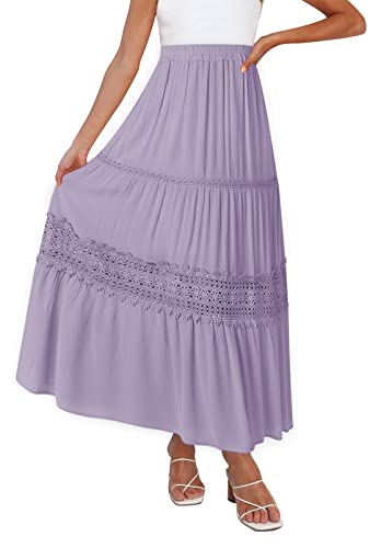 Zesica Women's 2023 Summer Bohemian Solid Color Lace Trim Flowy A Line Beach Long Maxi Skirt With Pockets,Purple,X-Large #TOP6