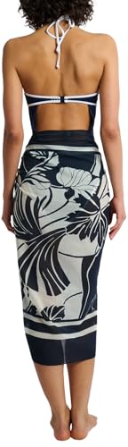 Cotton Chiffon Pareo, Deep Navy/Egret, Ratti Block Palm, One Size4