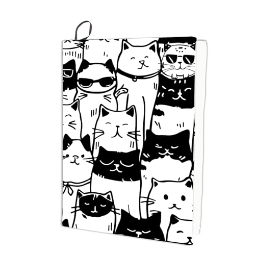 CRASPIRE Funda Elástica para Libros con Diseño de Gato, Color Blanco Y Negro, Lavable, Reutilizable, de Nailon, para Libros de Tapa Dura, Regalo de Libro de Texto