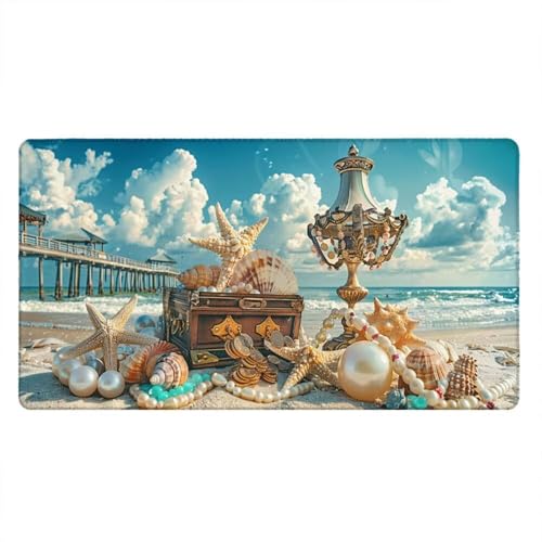 Alfombrilla Ratón XXL Alfombrilla Escritorio 1600x800mm Mouse Pad Mejora la Precisión y la Velocidad con Base de Goma Antideslizante y Bordes Cosidos Duradera Cómoda, Juegos (Mar De Perlas) xR8-933