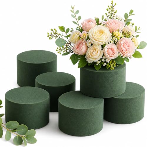 Amerise 6 Pcs Floral Foam Blocks Round 8x5cm Wet Florist Foam for Fresh Flowers Flower Arranging & Wedding Decoration Green Flower Foam Cylinder for Floristry Long-Lasting & Easy to Use