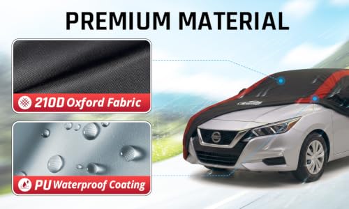 Image of Car Cover Custom Fit for Nissan Versa 2007-2026 | Red Strip Design, Driver Door Zipper, Windproof Strip, Oxford Cloth, Storage Bag