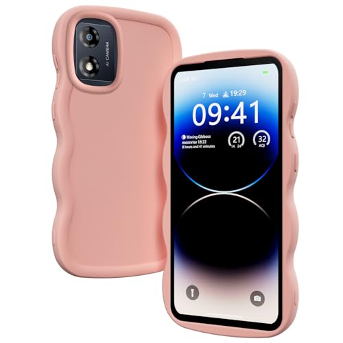 XINYEXIN Liquid Silicone Case for Motorola Moto E13 Wave Frame Curly Shape Cute Protective Case Soft Shockproof Bumper Cover - Pink