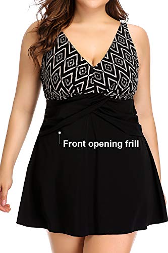 PERONA Women's Plus Size Swimsuits Shaping Body One Piece Swim Dresses Print Swimwear3