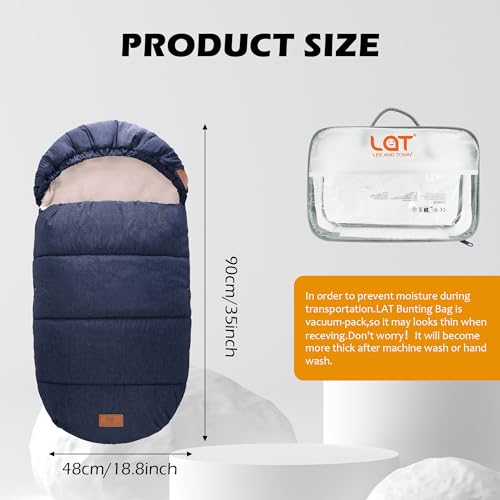 Image of LAT Baby Warm Bunting Bag Universal,Stroller Sleeping Bag Cold Weather,Waterproof Toddler Footmuff(Detachable,Navy Blue)