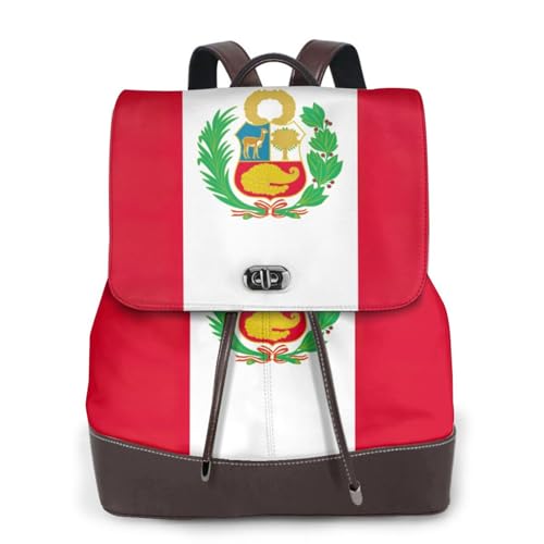 Sac à dos ordinateur portable en cuir imprimé Pérou noir