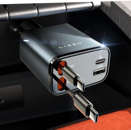 LISEN Retractable Car Charger [69W Dual USB C Car Charger Adapter...