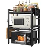 SPOWAY Estante de Microondas, 3 Niveles Estante de Microondas Ajustable con Soporte para Cubiertos Tablas de Cortar,...