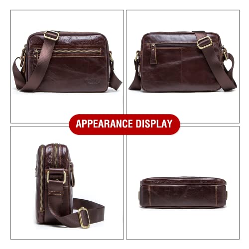 Top Grain Genuine Oil Leather 8.3" Crossbody Bag For Man & Woman, Multi Pockets & Adjustable Strap, Retro Handmade Fits 7.9" Ipad, Portable Messenger Bag For Daily/Business/Travel Use, Red Coffee #TOP6