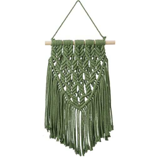 Nashibowu Small Macrame Wall Hanging Decor Boho Tapestry for Bedroom Living Room Dorm Nursery and Office, Cute Aesthetic Wall Art for Small Spaces for Teen Girls and Home Decor (Green, 16 * 10 Inch)